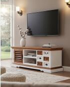 Inda - Meuble TV en bois massif de Sungkai blanc et naturel 140 cm