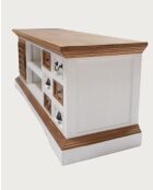 Inda - Meuble TV en bois massif de Sungkai blanc et naturel 140 cm