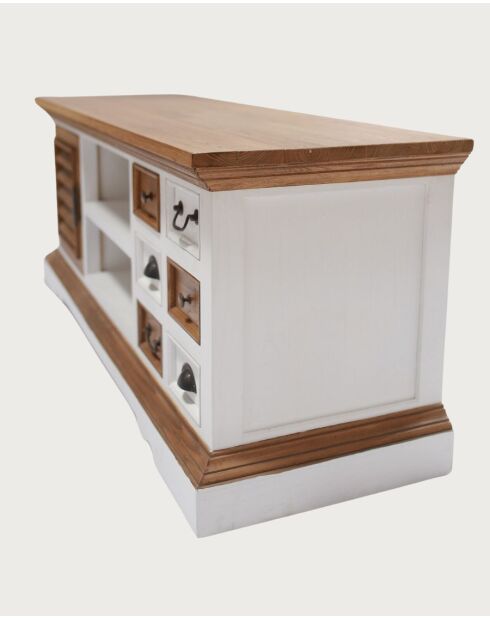 Inda - Meuble TV en bois massif de Sungkai blanc et naturel 140 cm