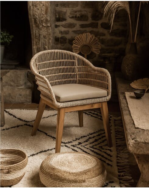 Lot de 2 chaises Maelie en teck massif et corde beige
