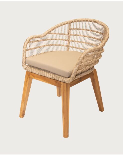 Lot de 2 chaises Maelie en teck massif et corde beige
