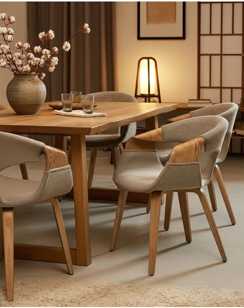 Gazy - chaise en tissu Taupe et bois blanchi