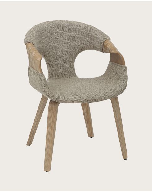 Gazy - chaise en tissu Taupe et bois blanchi