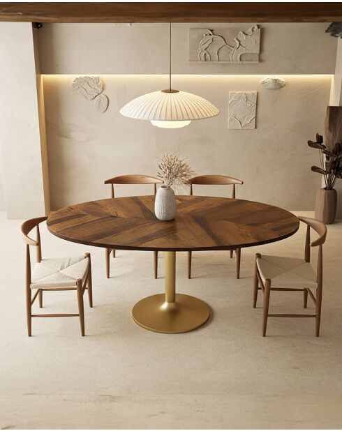 Leaf - Table repas ovale en manguier et métal doré L160 cm 8 pers.