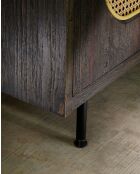 Sanaa- Meuble TV noir porte coulissante en Mindy massif et cannage