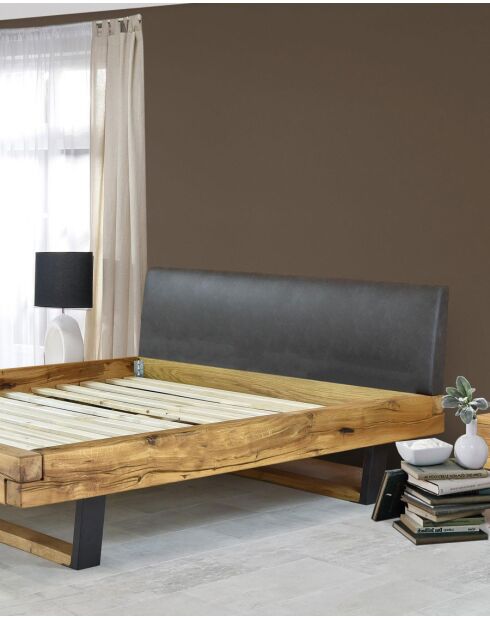 Bakara - Lit poutre en bois massif d'épicéa et métal noir 160 CM