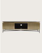 Glory - Meuble tv finition laiton vieilli avec plateau en marbre noir 170 cm