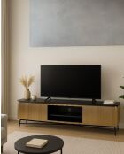 Glory - Meuble tv finition laiton vieilli avec plateau en marbre noir 170 cm