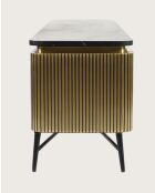 Glory - Meuble tv finition laiton vieilli avec plateau en marbre noir 170 cm