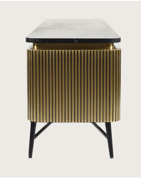 Glory - Meuble tv finition laiton vieilli avec plateau en marbre noir 170 cm