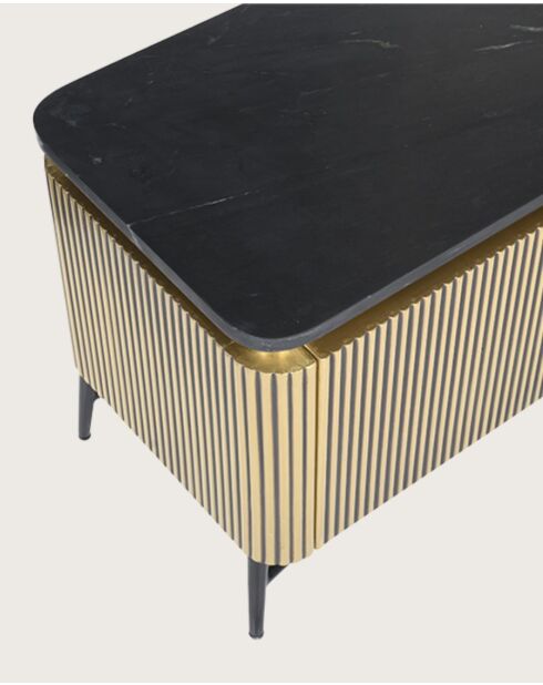 Glory - Meuble tv finition laiton vieilli avec plateau en marbre noir 170 cm