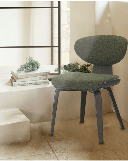 Lot de 4 Chaise hele en tissu vert et pieds en bois