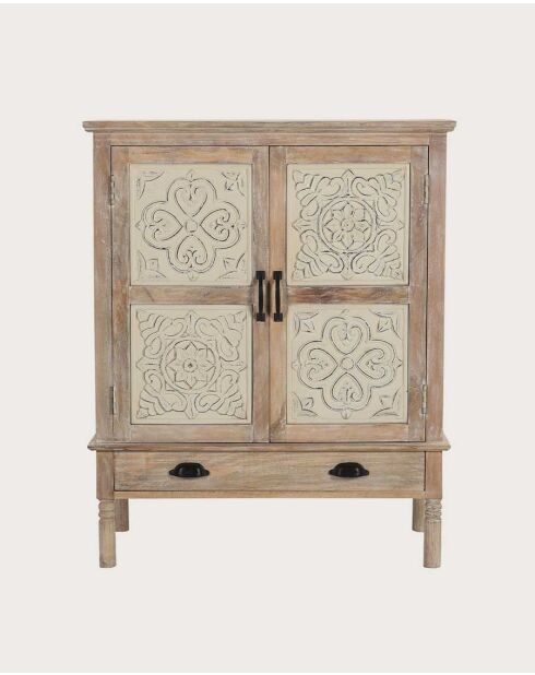 Mala - Buffet haut 2 portes en bois de manguier massif sculpté 85 cm