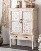 Mala - Buffet haut 2 portes en bois de manguier massif sculpté 85 cm