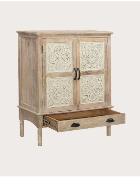 Mala - Buffet haut 2 portes en bois de manguier massif sculpté 85 cm