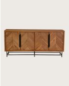 Kappa - Grand Buffet bas en teck recyclé avec motif chevron et métal 180 cm