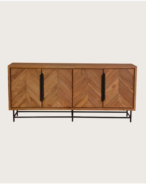 Kappa - Grand Buffet bas en teck recyclé avec motif chevron et métal 180 cm