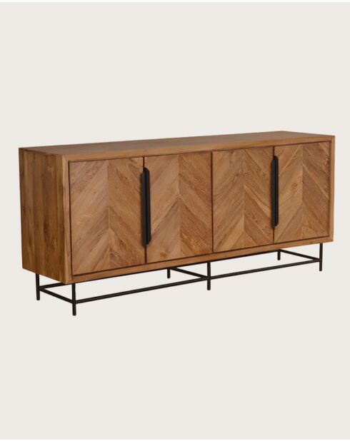Kappa - Grand Buffet bas en teck recyclé avec motif chevron et métal 180 cm