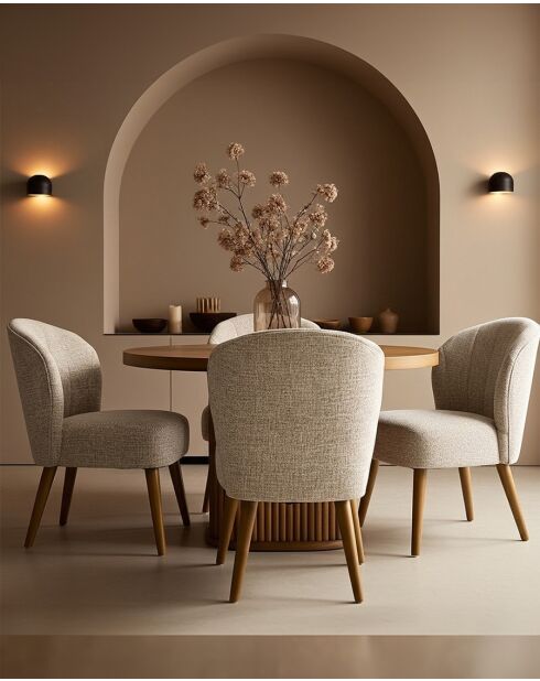 Perla - Chaise de repas en tissu beige au design incurvé