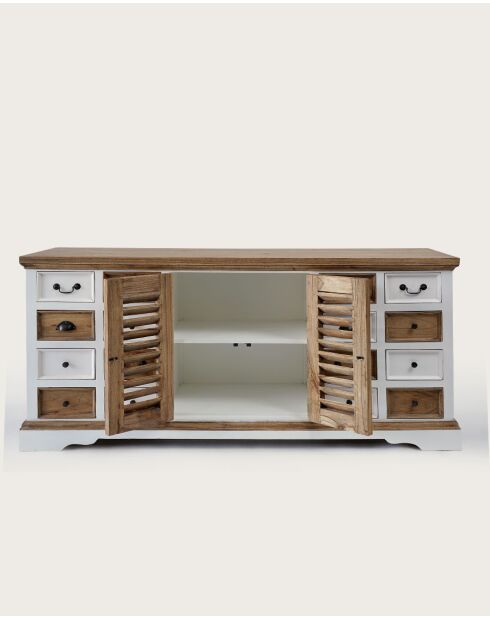 Inda - Grand buffet blanc et naturel en Mindy massif 160 cm