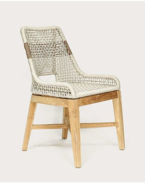 Lot de 2 Chaise Kos dossier haut en teck massif et corde naturelle beige