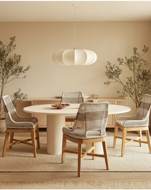 Lot de 2 Chaise Kos dossier haut en teck massif et corde naturelle beige