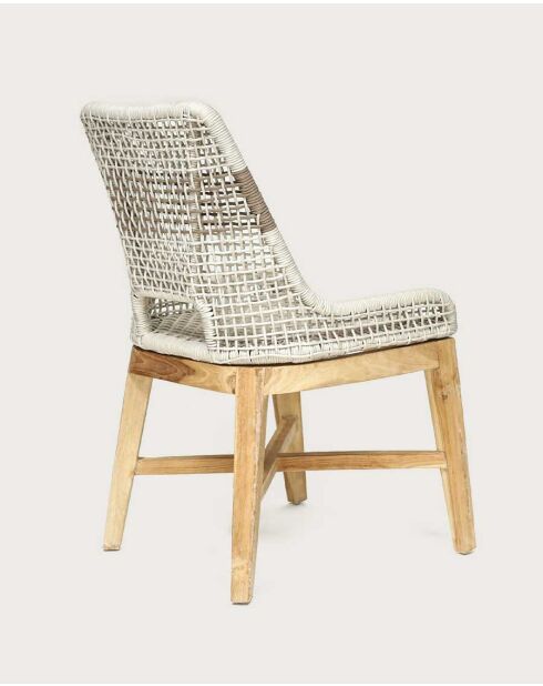 Lot de 2 Chaise Kos dossier haut en teck massif et corde naturelle beige