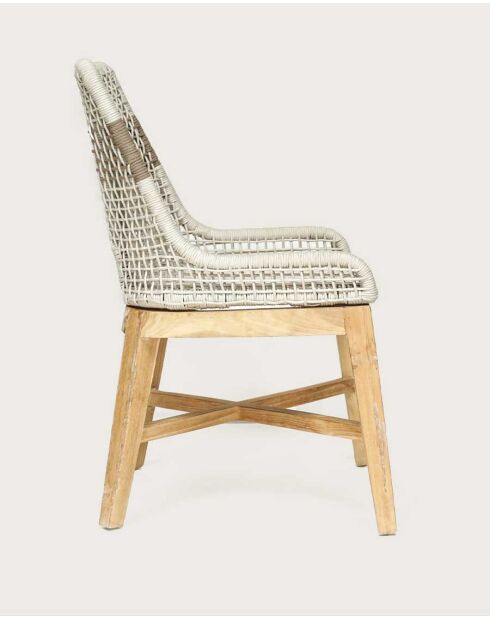 Lot de 2 Chaise Kos dossier haut en teck massif et corde naturelle beige