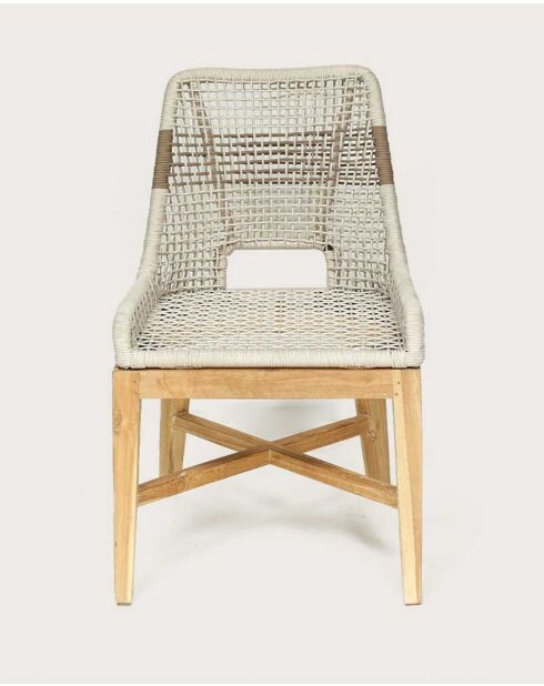 Lot de 2 Chaise Kos dossier haut en teck massif et corde naturelle beige