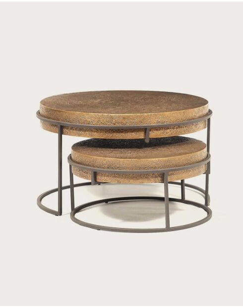 Marrakech - Table basse ronde gigogne en métal doré