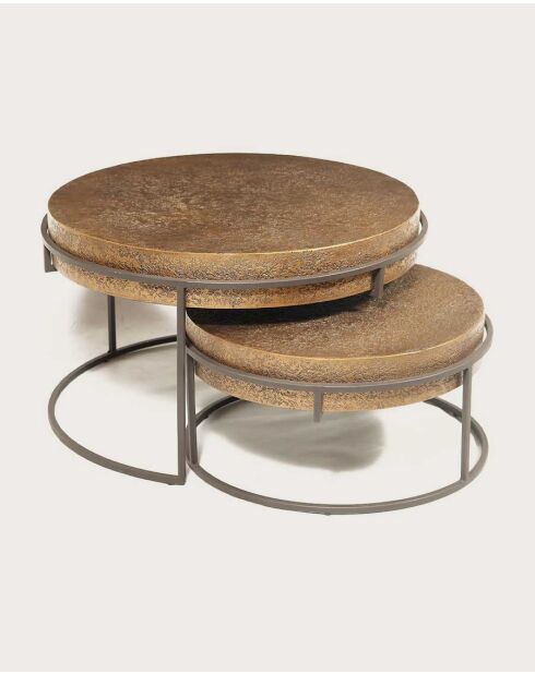 Marrakech - Table basse ronde gigogne en métal doré