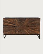 Mandala - Buffet bas 3 portes en teck recyclé et métal noir 145 cm
