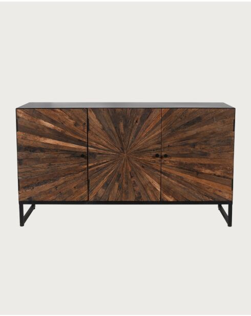 Mandala - Buffet bas 3 portes en teck recyclé et métal noir 145 cm