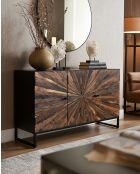 Mandala - Buffet bas 3 portes en teck recyclé et métal noir 145 cm