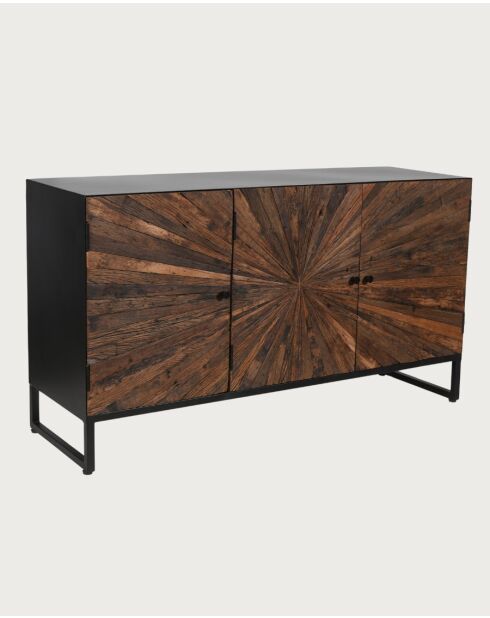 Mandala - Buffet bas 3 portes en teck recyclé et métal noir 145 cm