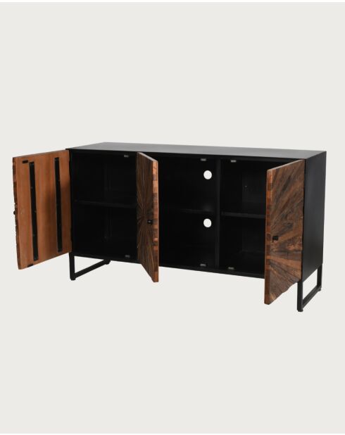 Mandala - Buffet bas 3 portes en teck recyclé et métal noir 145 cm