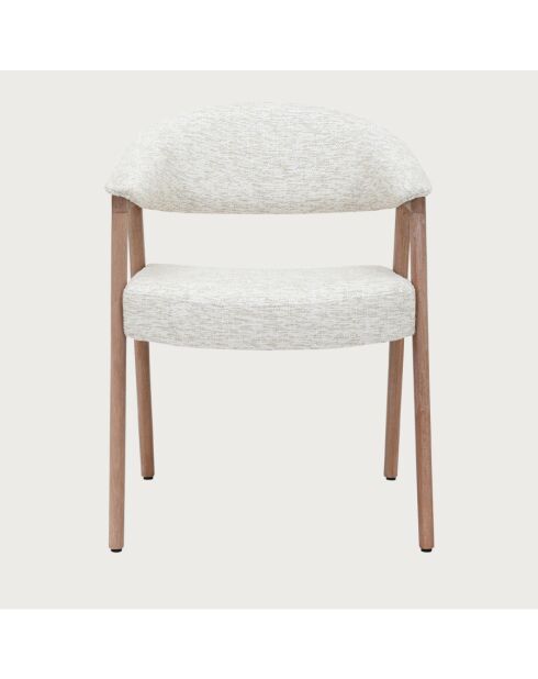 Soria - Chaise salle à manger en tissu beige piétement finition bois blanchi