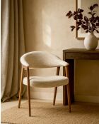 Soria - Chaise salle à manger en tissu beige piétement finition bois blanchi