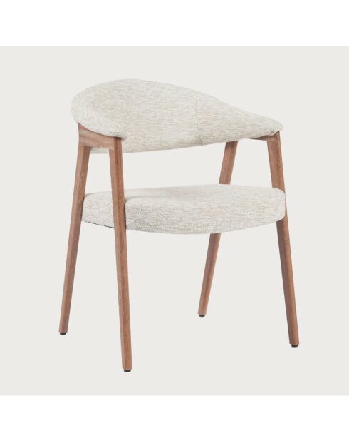 Soria - Chaise salle à manger en tissu beige piétement finition bois blanchi