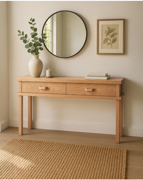 Nara- Console en bois avec 2 tiroirs 130 cm