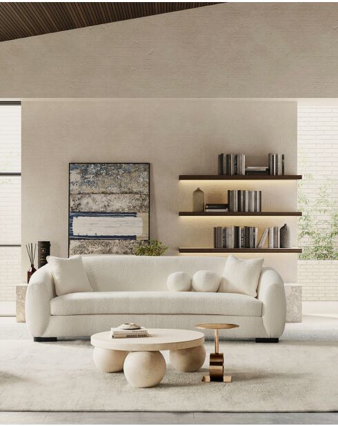 Curve - Canapé arrondi 3 places en tissu bouclé cream