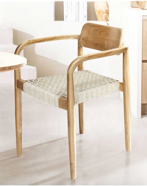 Lot de 2 chaises Kimo en teck massif et corde beige- marron