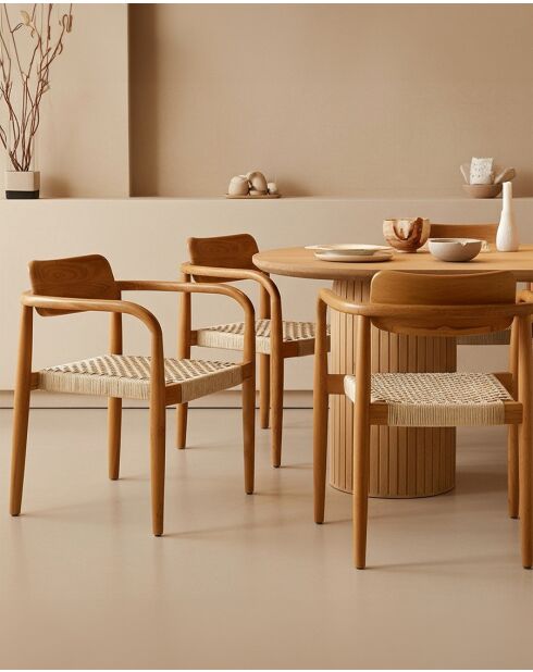 Lot de 2 chaises Kimo en teck massif et corde beige- marron