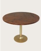 Prague - Table repas ronde en bois massif et pied tulipe doré D110 cm 6 pers