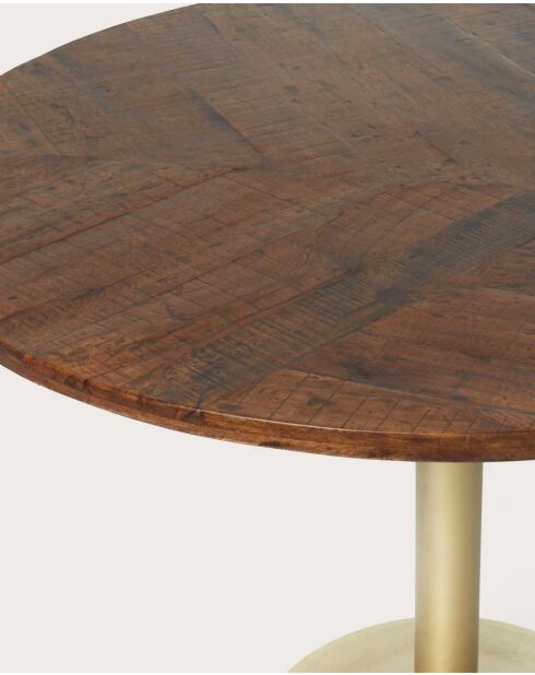 Prague - Table repas ronde en bois massif et pied tulipe doré D110 cm 6 pers