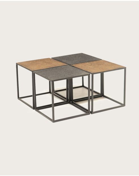 Domino - Table basse carrée en métal bicolore noir et doré