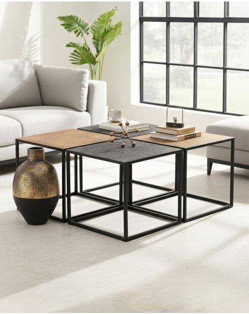 Domino - Table basse carrée en métal bicolore noir et doré
