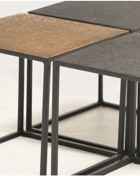 Domino - Table basse carrée en métal bicolore noir et doré