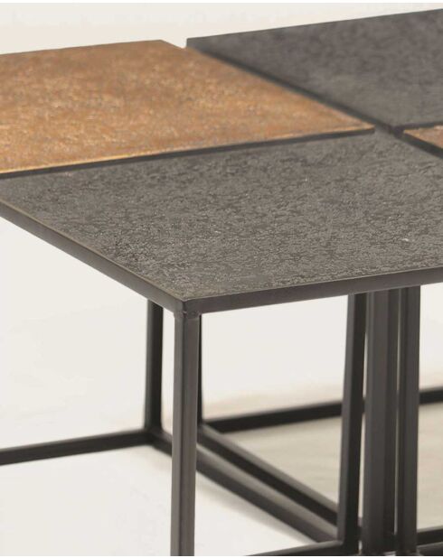 Domino - Table basse carrée en métal bicolore noir et doré