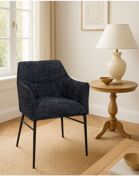 Lot de 4 Chaises chacha en tissu Noir et pieds métal